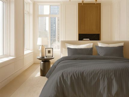 Dekbedovertrek Katoen-Satijn - Satijnstreep - Antraciet