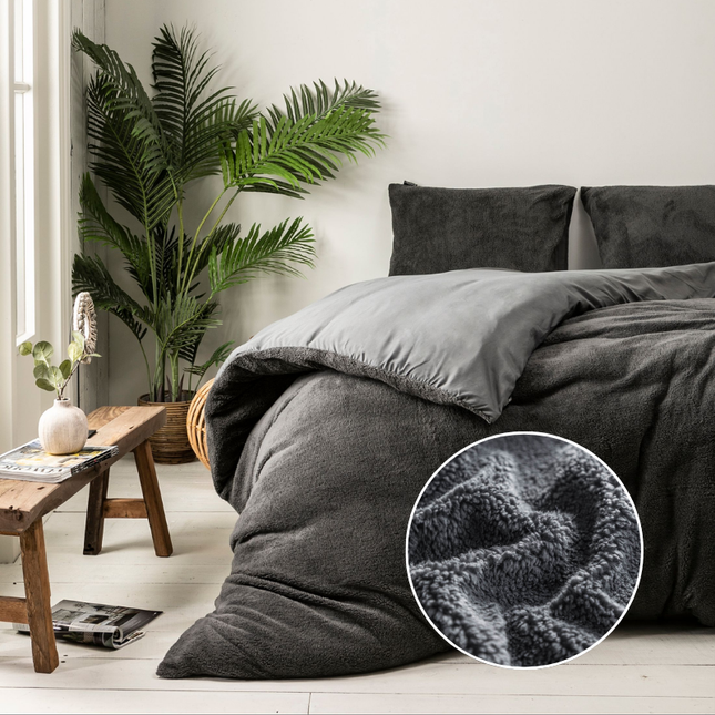 Fresh and Co Dekbedovertrek Teddy - Antraciet