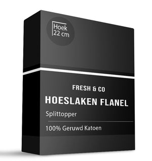 Fresh and Co Splittopper Hoeslaken - Flanel - Zwart