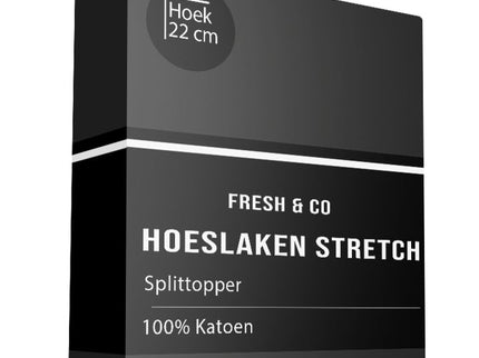 Fresh and Co Splittopper Hoeslaken - Katoen Jersey Stretch -  Zwart