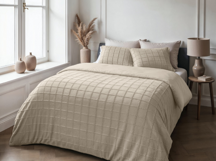 Sleeptime Dekbedovertrek Faux Fur - Check - Beige