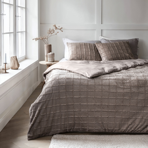 Sleeptime Dekbedovertrek Faux Fur - Check - Taupe
