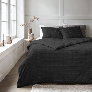 Sleeptime Dekbedovertrek Faux Fur - Check - Zwart