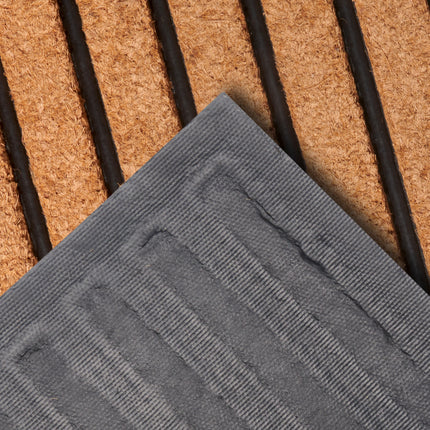 Vloerkleed Gummi Kokos Striped Rechthoekig - Kokos zwart