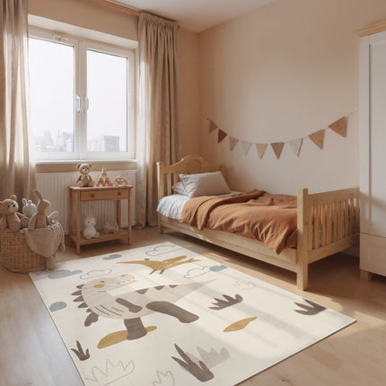 Vloerkleed Kids Dino Rechthoekig - Creme Multicolor