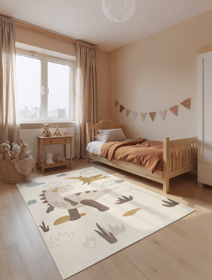 Vloerkleed Kids Dino Rechthoekig - Creme Multicolor