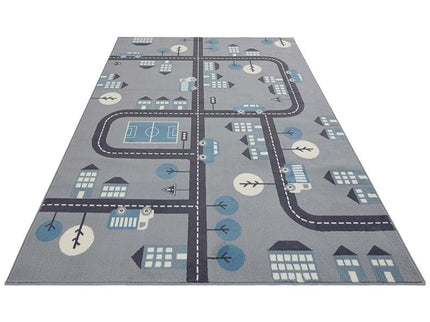Vloerkleed Kids Town - Grijs / Blauw