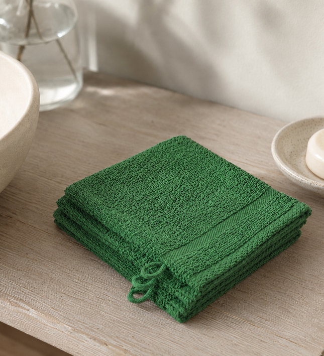 3-PACK Washandjes - Donkergroen