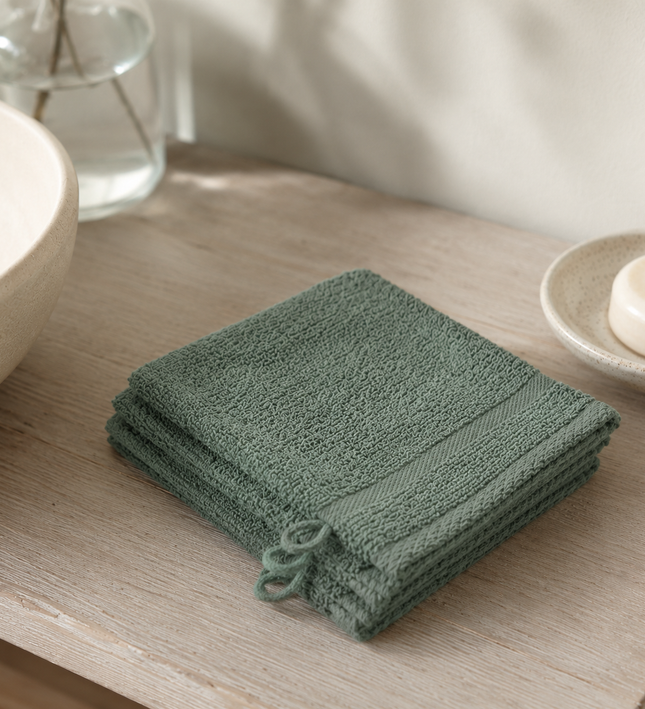 3-PACK Washandjes - Olijfgroen