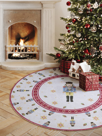Vloerkleed Nutcracker Rond - Creme rood