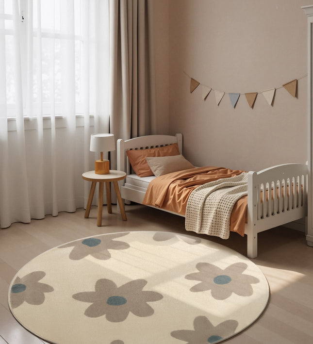 Vloerkleed Bloomy Rond - Creme Multicolor