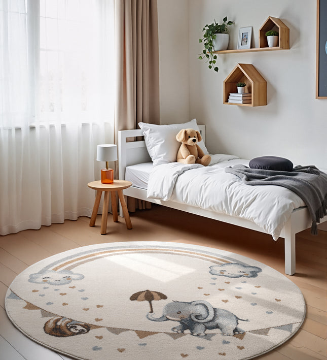 Vloerkleed Walk like an Elephant Rainbow Rond - Creme, veelkleurig