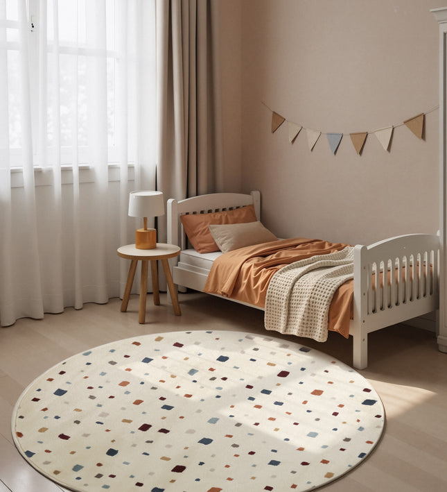 Vloerkleed Funny Squares Rond - Creme Multicolor