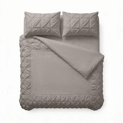 Dekbedovertrek Border Pintuck - Taupe/Grijs
