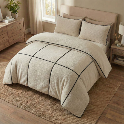 Dekbedovertrek Teddy Trim - Beige / Zwart