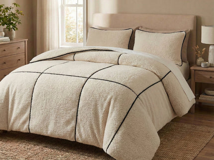 Dekbedovertrek Teddy Trim - Beige / Zwart