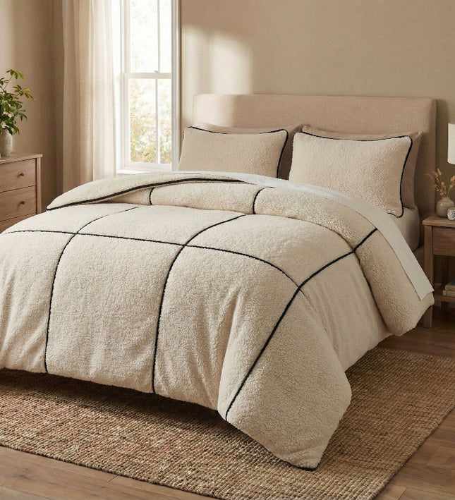 Dekbedovertrek Teddy Trim - Beige / Zwart