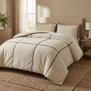 Dekbedovertrek Teddy Trim - Beige / Zwart