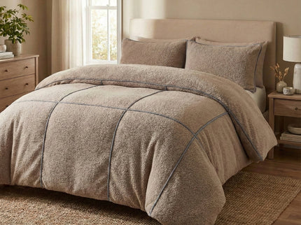 Dekbedovertrek Teddy Trim - Taupe / Antraciet