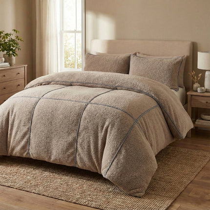 Dekbedovertrek Teddy Trim - Taupe / Antraciet