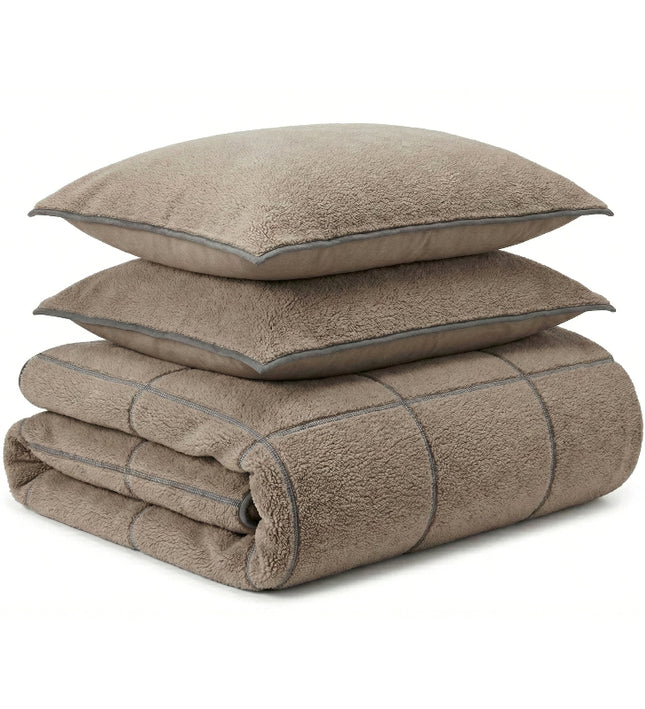 Dekbedovertrek Teddy Trim - Taupe / Antraciet