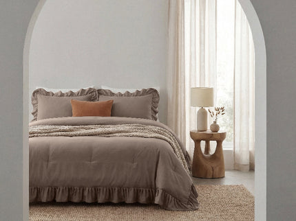 Lazy Dekbed Zonder Overtrek Ruffles - Taupe