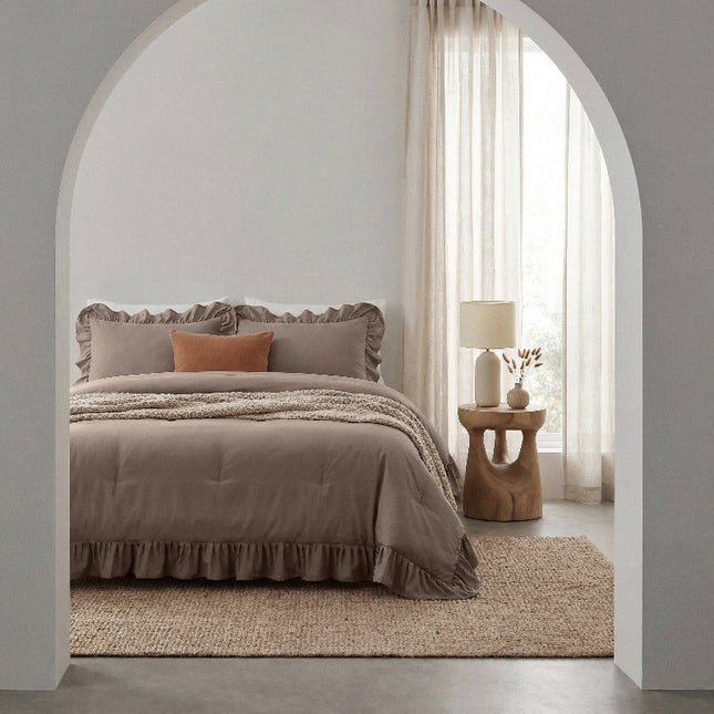 Lazy Dekbed Zonder Overtrek Ruffles - Taupe