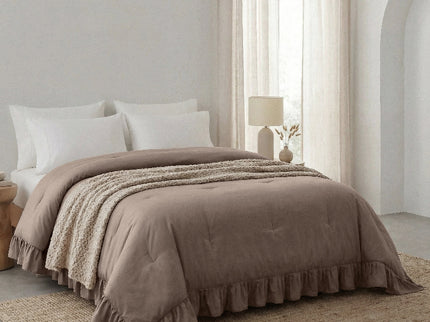 Lazy Dekbed Zonder Overtrek Ruffles - Taupe