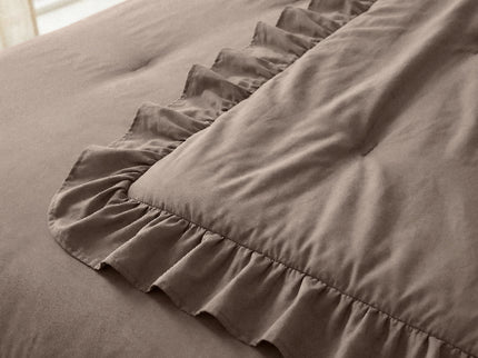 Lazy Dekbed Zonder Overtrek Ruffles - Taupe