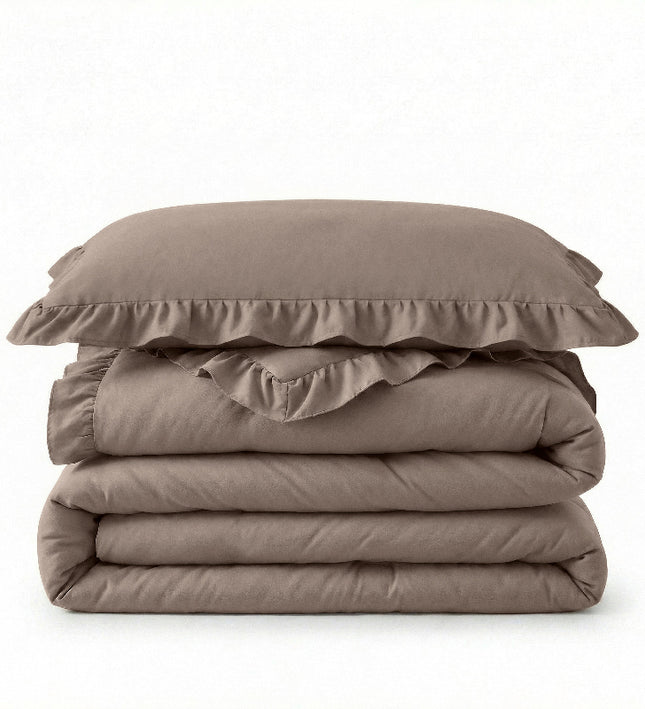 Lazy Dekbed Zonder Overtrek Ruffles - Taupe