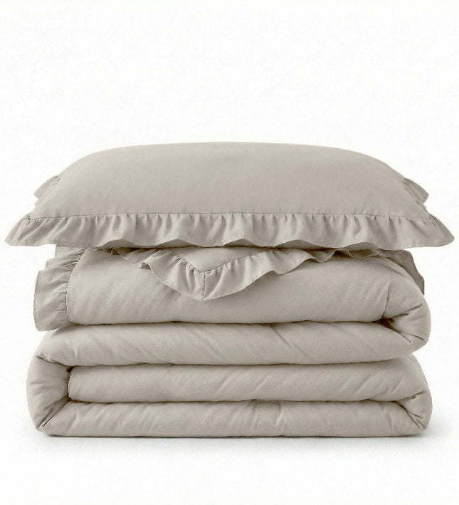Lazy Dekbed Zonder Overtrek Ruffles - Taupe/Grijs
