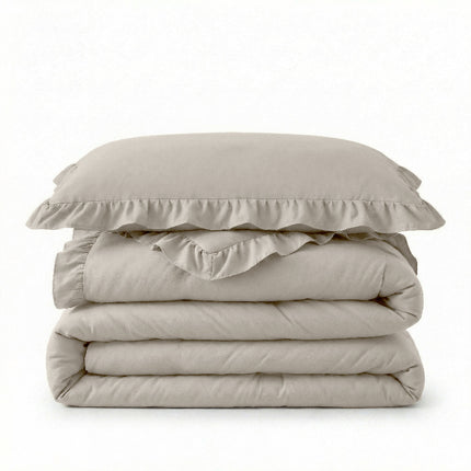 Lazy Dekbed Zonder Overtrek Ruffles - Taupe/Grijs