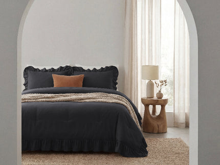 Lazy Dekbed Zonder Overtrek Ruffles - Antraciet