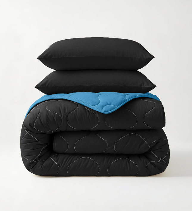 Lazy Dekbed Zonder Overtrek - Zwart/Blauw