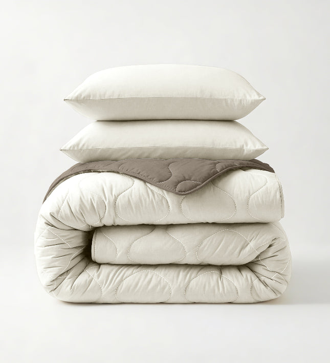 Lazy Dekbed Zonder Overtrek - Crème/Kaki