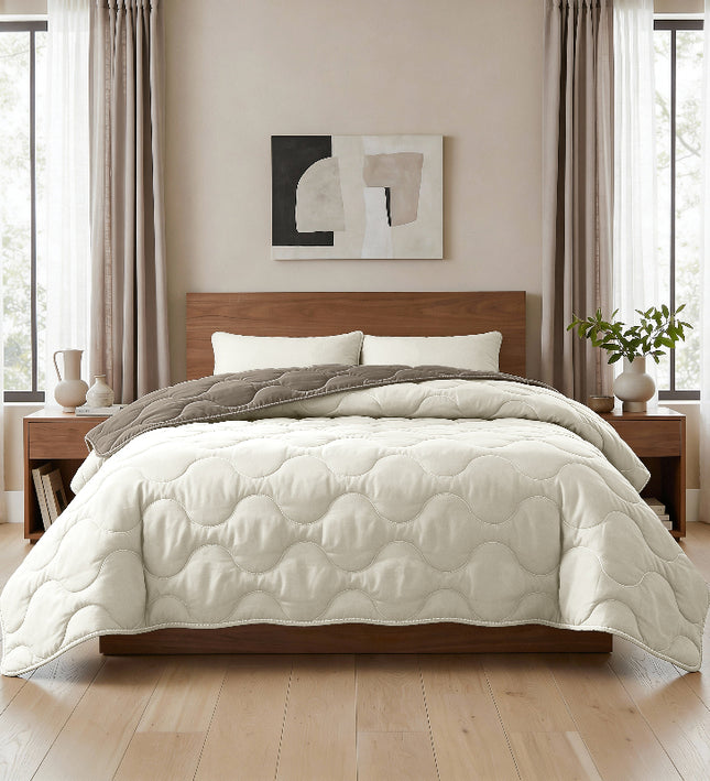 Lazy Dekbed Zonder Overtrek - Crème/Kaki