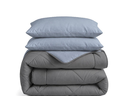 Easy Dekbed Zonder Overtrek Double Face - Antraciet/Blauw