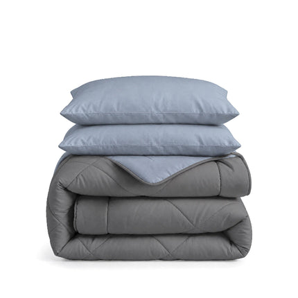 Easy Dekbed Zonder Overtrek Double Face - Antraciet/Blauw