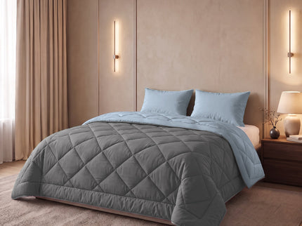 Easy Dekbed Zonder Overtrek Double Face - Antraciet/Blauw