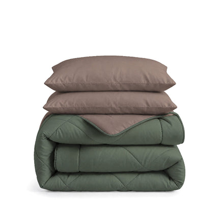 Easy Dekbed Zonder Overtrek Double Face - Groen/Taupe