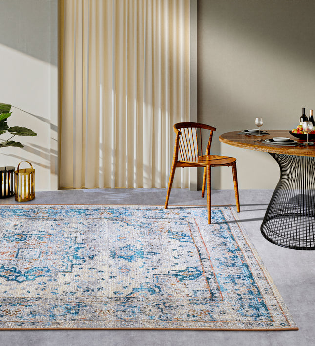 Vloerkleed Teppich Rene Rechthoekig - Crème/Blauw