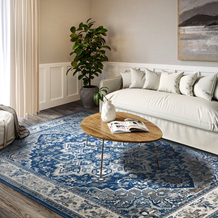 Vloerkleed Jehanne Rechthoekig - blauw creme