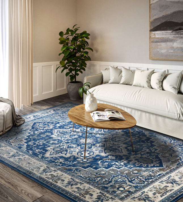 Vloerkleed Jehanne Rechthoekig - blauw creme