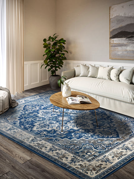 Vloerkleed Jehanne Rechthoekig - blauw creme