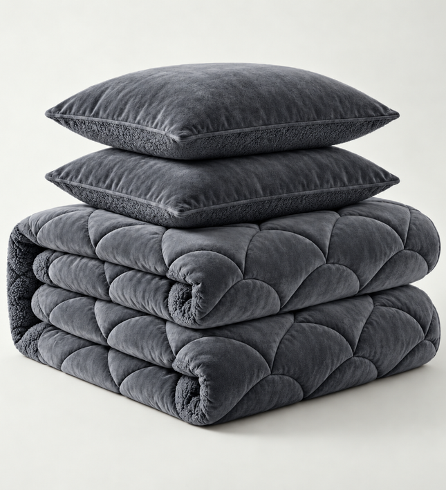 Lazy Dekbed Zonder Overtrek Teddy en Velvet - Antraciet