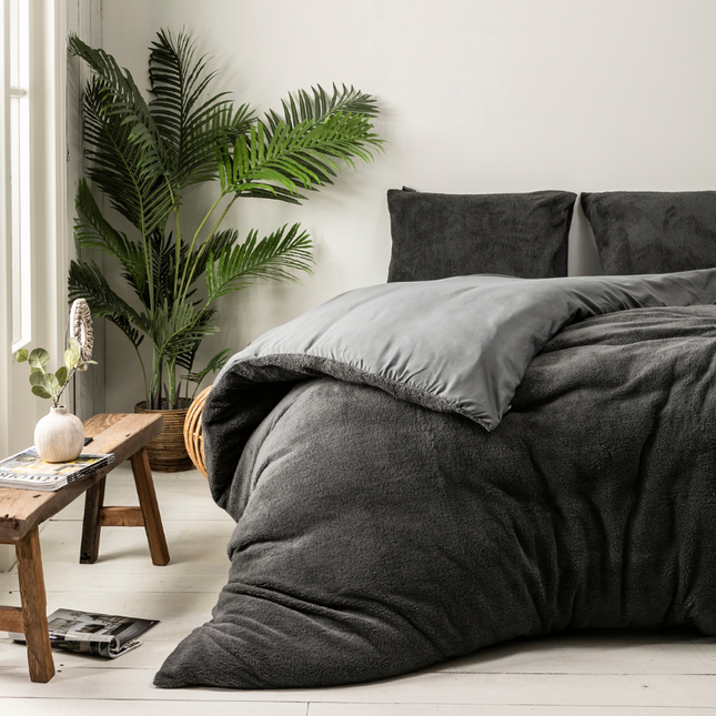 Eleganzzz Hoeslaken Teddy Pluche 35cm Hoekhoogte - anthracite 140x200cm