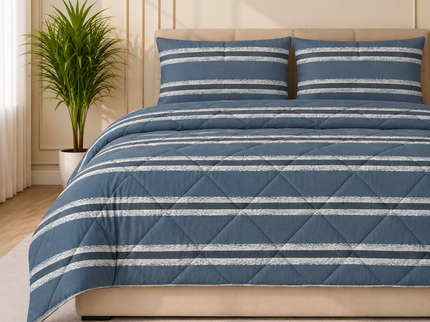 Easy Dekbed Zonder Overtrek - Double Stripe - Blauw