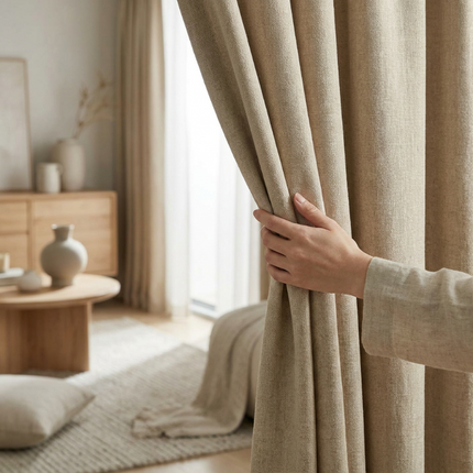 Gordijnen met Linnen Look - Ringen - Beige