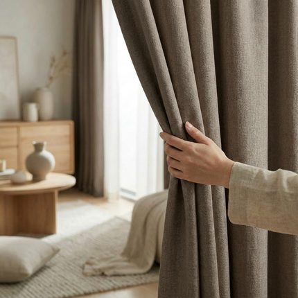 Gordijnen met Linnen Look - Ringen - Taupe