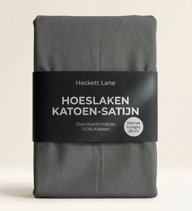 Hoeslaken Katoen-Satijn - Antraciet
